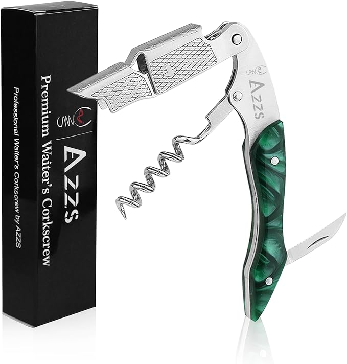Professional Wine Opener and Foil Cutter Set with Wooden Handle, Stainless Steel Blades for Wine Lovers (Resin (Green))