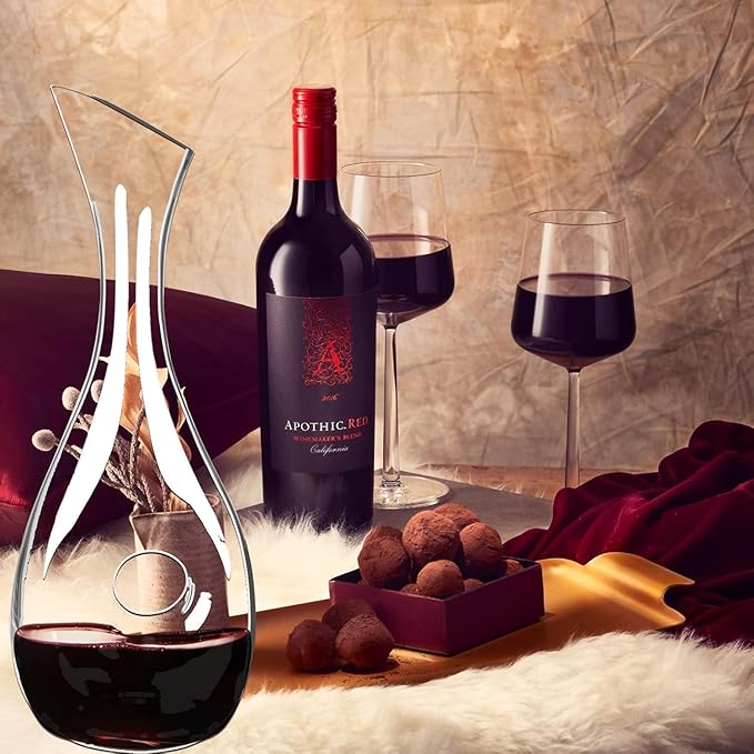 60oz Wine Decanter, Hand-Blown Lead-Free Crystal Wine Aerator, Built-in Stainless Steel Filter for Wine (40.6OZ)