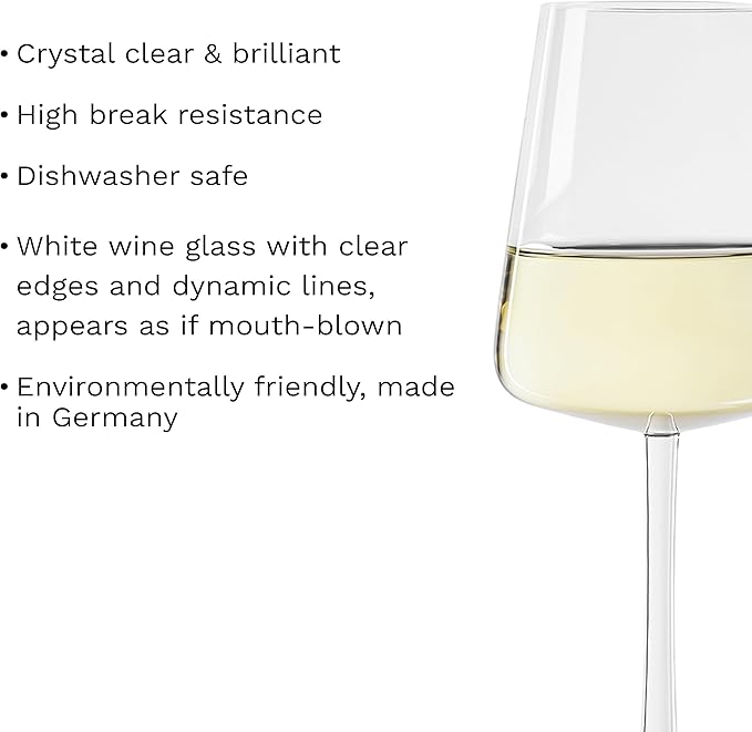 Stölzle Lausitz White Wine Glasses Power Set of 4, 13 1/2 oz – Modern Wine Glasses for Maximum Aroma Enhancement – Elegant Crystal White Wine Goblets – Dishwasher- & Shock-Resistant, Made in Germany