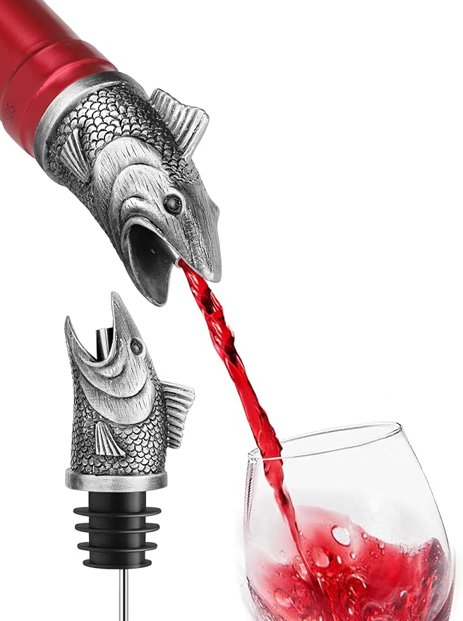 Animal Wine Pourer Spout, Drip Free Bottle Pourer & Stopper for Wine and Liquor Bottles, Funny Gift for Men, Dad, Hostess and Housewarming, Bar Cart Accessory for Holiday Party Decor, Multiple Animal