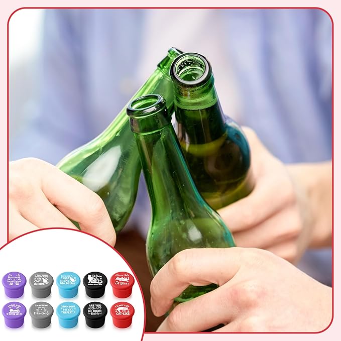 10Pcs Wine Stoppers Gift Set Funny Cats Silicone Bottle Covers Reusable Beverage Corks Strong Sealing Keep Wine Fresh Lady Man Liquor Accessories for Outdoor Picnics Weddings Barbecues Parties