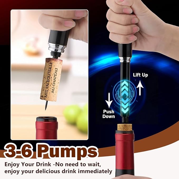 Manual Wine Opener with Foil Cutter Pack of 2- NUCOKRS Air Pumps 3 to 7 Open Corkscrew, Effortless & No Damage to Cork, Accessories Gift for Lovers
