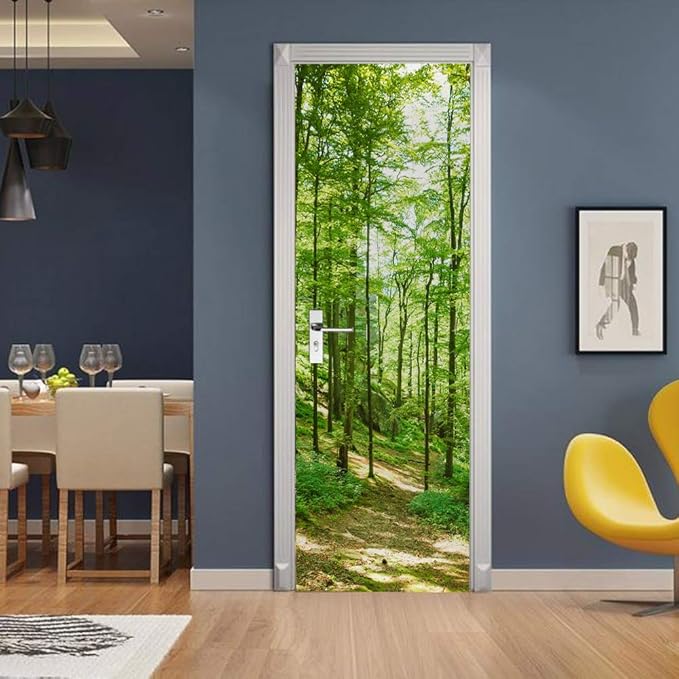 3D Forest Peel & Stick Wall Mural - 34.6 x 78.7 inch Self-Adhesive, Removable, Waterproof PVC Door Decal for Bedroom Living Room Decoration