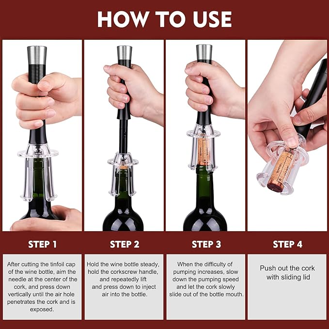 Wino on the Go Wine Opening Set, Air Pump Wine Bottle Opener Set, The Perfect Wine Opener, Wine Aerator Pourer Spout, Momentum Wine Opening Set, Wine Opener Pump(Aluminum head,Black)