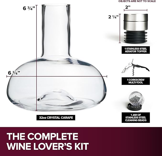 Modern Innovations Red Wine Decanter with Aerator Lid, Best Wine Decanter Gift Kit for Wine Lovers, Double Decanter Set for Wine, Wine Breather Carafe Decanter, Aerating Decanter, Glass Wine Saver