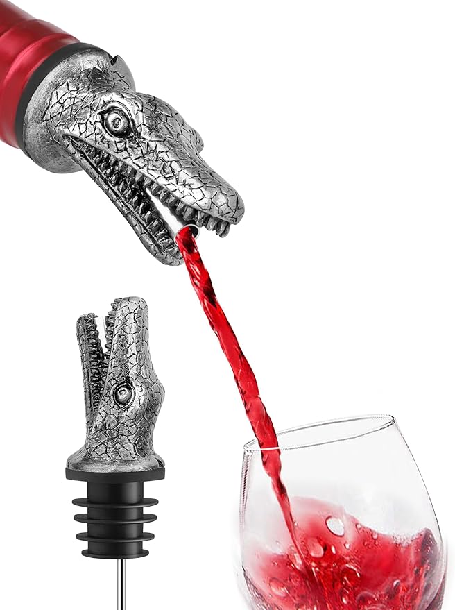 Animal Wine Pourer Spout, Drip Free Bottle Pourer & Stopper for Wine and Liquor Bottles, Funny Gift for Men, Dad, Hostess and Housewarming, Bar Cart Accessory for Holiday Party Decor, Multiple Animal