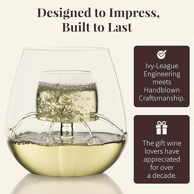 Stemless Aerating Wine Glasses (Set of 2) by Chevalier Collection – Patented Wine Glasses with Built In Aerator