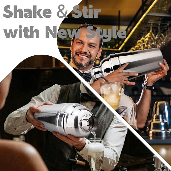 60oz Large Cocktail Shaker, Stainless Steel Bartender Professional Drink Shakers with Built-In Strainer, Martini Shaker Bar Home Mixology Tool, Sliver Large Drink Mixer Bartending Tool