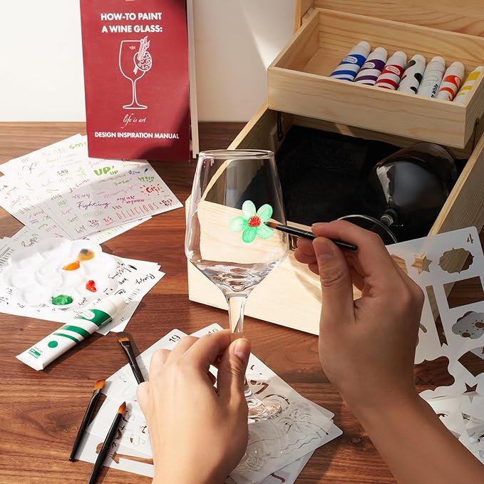 Wine Glass Painting Gift Set Do it Yourself! Creative Glassware Paint Kit Date Nights Two Wine Glasses & Accessories - Mother, Son, Daughter or Date Night - Valentines Day - DIY Winter Lover Gift