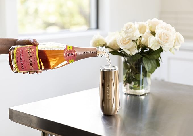 Vinglacé Champagne Bottle Chiller Gift Set- Portable Stainless Steel Sparkling Wine Cooler with 2 Stemless Champagne Flutes, Copper