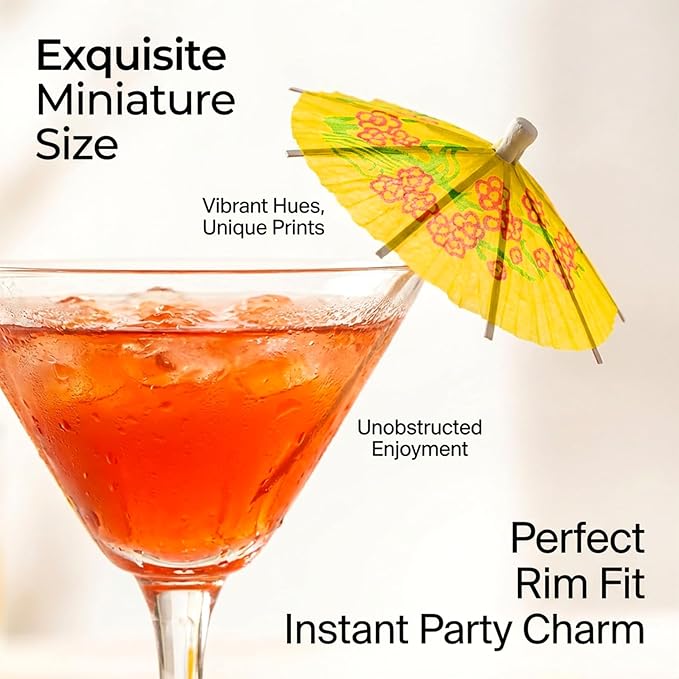 Cocktail Umbrellas - 50PACK Drink Umbrellas for Drinks, Paper Mini Umbrella for Drinks Hawaiian Cupcake Toppers Cocktail Garnishes Colorful Paper Toothpicks for Party Decorations