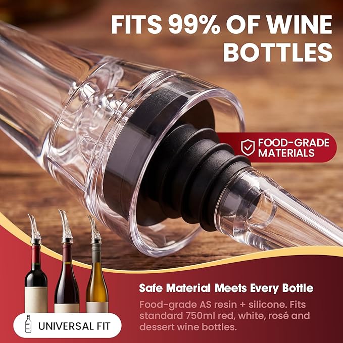 Wine Aerator Pourer, 2 Pack Drip-Free Wine Aerator, Instant Aeration No Spill Pourer, Wine Decanter Alternative, Universal Fit Wine Bottles, Food Grade Easy Clean