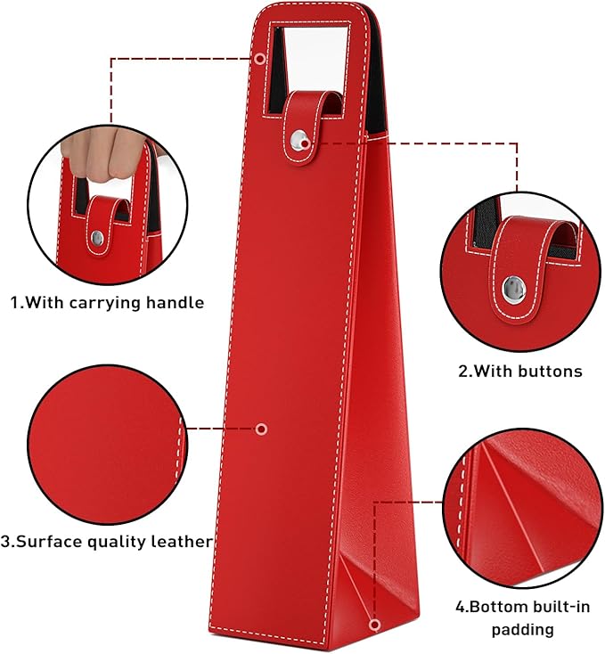 RYDDOY Wine Gift Bag, Reusable Leather Wine Tote Carrier, Single Bottle Champagne Beer Gift Bags Carrier for Birthday, Wedding, Picnic Party, Christmas festival Gifts (Red)