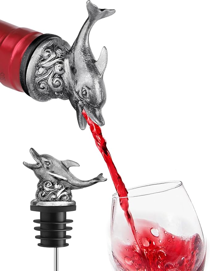 Animal Wine Pourer Spout, Drip Free Bottle Pourer & Stopper for Wine and Liquor Bottles, Funny Gift for Men, Dad, Hostess and Housewarming, Bar Cart Accessory for Holiday Party Decor, Multiple Animal