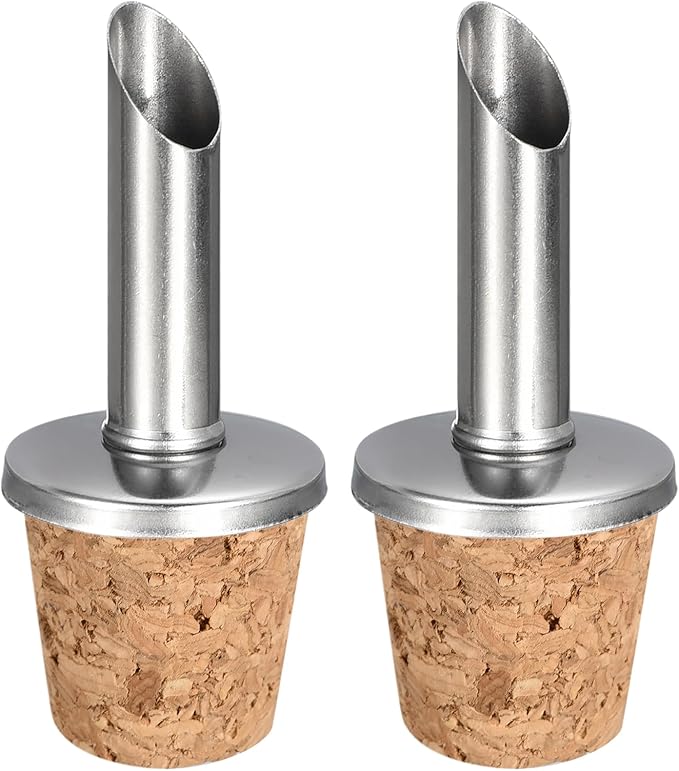uxcell Stainless Steel Bottle Pourers, 2Pcs Olive Oil Spout Cork Design Wine Bottle Stoppers, Wine Pourers Liquor Pour Spouts for Pours Liquid, Wine, Vinegar, Most Liquor Bottles