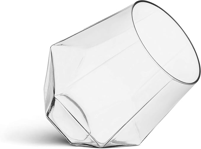 Munfix Plastic Stemless Wine Glasses 32 Pack - Diamond Shaped Unbreakable Disposable 12 Oz Clear Plastic Wine Champagne Whiskey Cups, Shatterproof Recyclable and BPA-Free