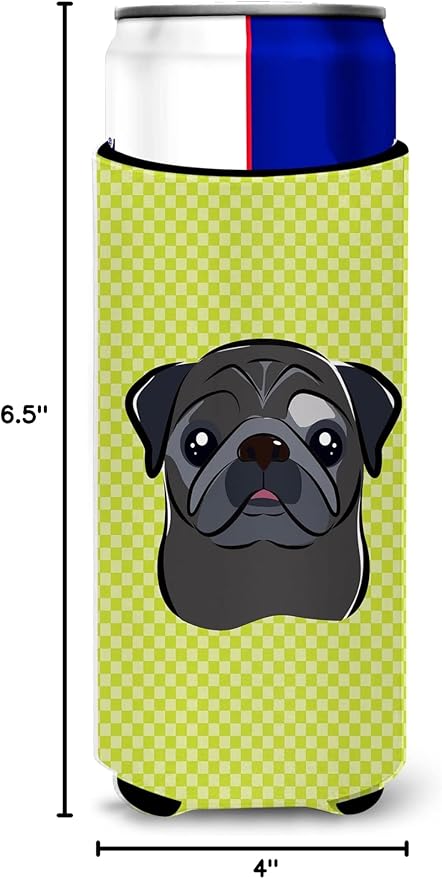 Checkerboard Lime Green Black Pug Ultra Beverage Insulators for slim cans BB1325MUK
