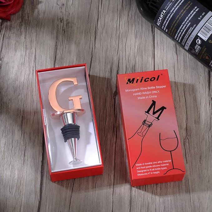 Miicol Prosecco Stopper - Personalised Champagne Stopper in Rose Gold - Wine Lovers Gift with Monogram Letter G