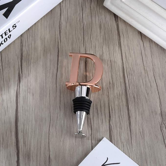 Miicol Wine Stopper, Prosecco Topper, Wine Bottle Stopper, Personalised Champagne Stopper, Rose Gold Wine Accessories, Wine Lovers Gift, Monogram Gift, Letter D