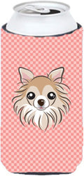 Caroline's Treasures BB1251TBC Checkerboard Pink Chihuahua Tall Boy Hugger Can Cooler Sleeve Hugger Machine Washable Drink Sleeve Hugger Collapsible Insulator Beverage Insulated Holder
