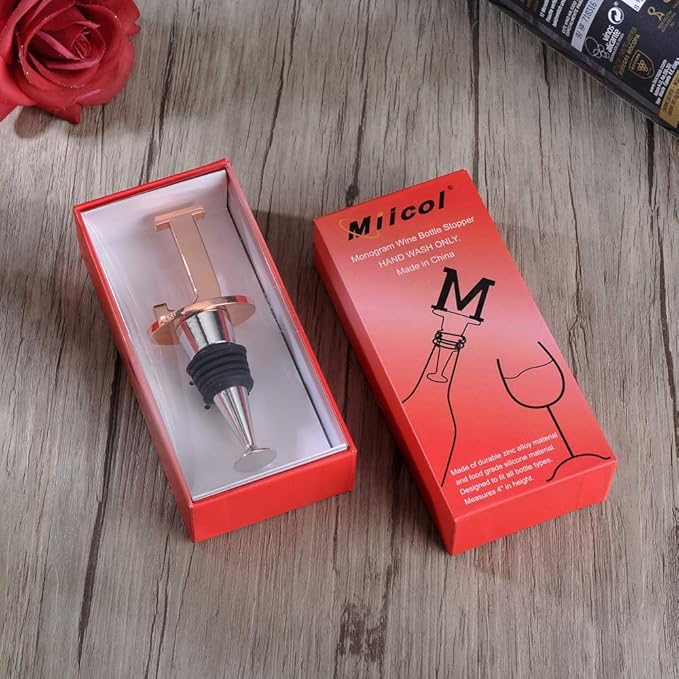 Wine and Beverage Bottle Stopper With Rose Gold Finish-Perfect Presents/Gift Idea for Valentines Day, Mothers Day, Fathers Day, Thanksgiving Day,J-Initial (Letter J)