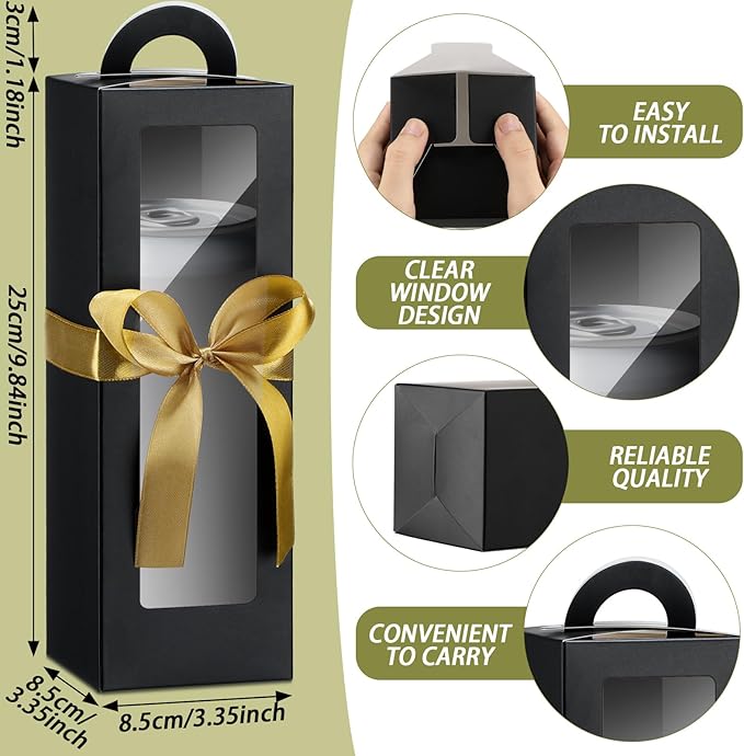 Ctosree 24 Pcs Tumbler Gift Box with Handle for 12oz 16oz 20oz 30oz Clear Wine Glass Gift Box Sublimation Tumblers Heat Press Blanks Bottle for Christmas Wrapping Packaging(Black)