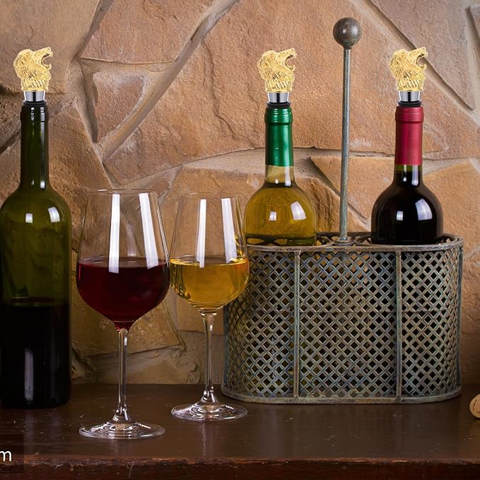Gatuida Wine Aerator Pourer Lion Head Spout Bottle Pourers Stainless Steel Animal Bar Liquors Bottle Pourer Decorative Liquors Stopper for Red Wines Whiskey Golden, 10.00X3.50X2.50CM