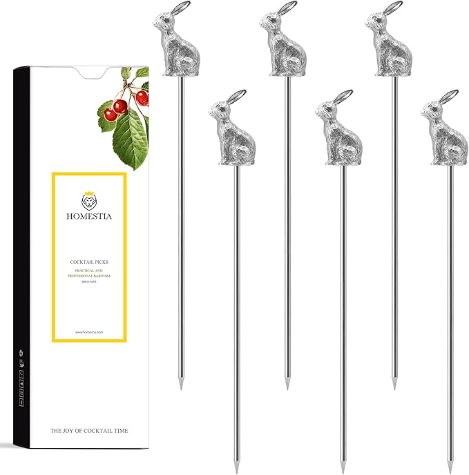Homestia Metal Cocktail Picks for Drinks, 4.6" Rabbit Cocktail Toothpicks Cocktail Garnish Cocktail Swords, 6Pcs Fancy Martini Picks Olive Picks, Vintage Cocktail Pins Cocktail Accessories