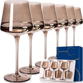 Smokey Sand Wine Glasses Set of 6,18oz Gray Wine Glassware Gift Set for Wife & Mom-Colorful Hand Blown Glass Drinkware for Red White Wine