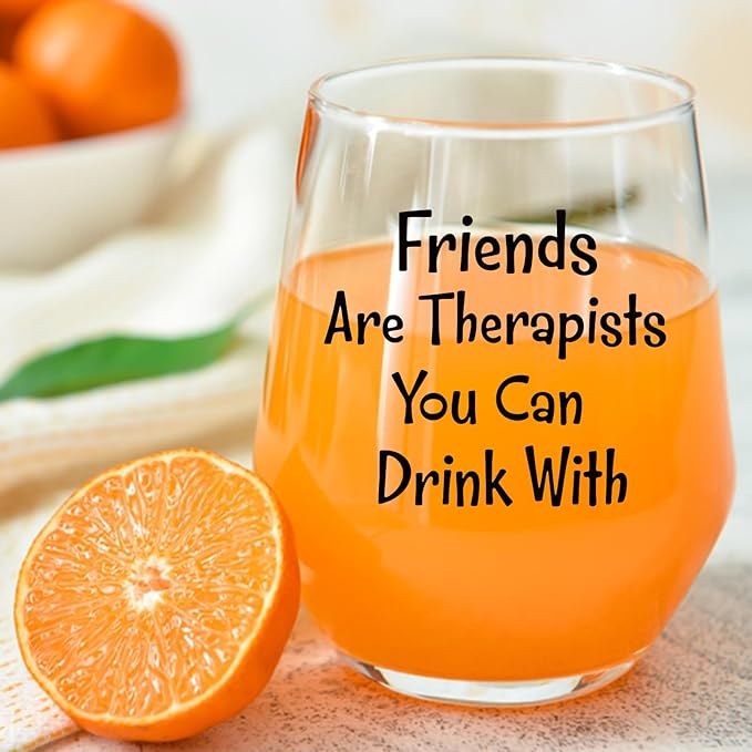 Funny Gifts for Women Friendship,Friends Are Therapists You Can Drink With,Sister,Friend Gifts for Women,Birthday,Christmas Gift 15 Oz Wine Glass