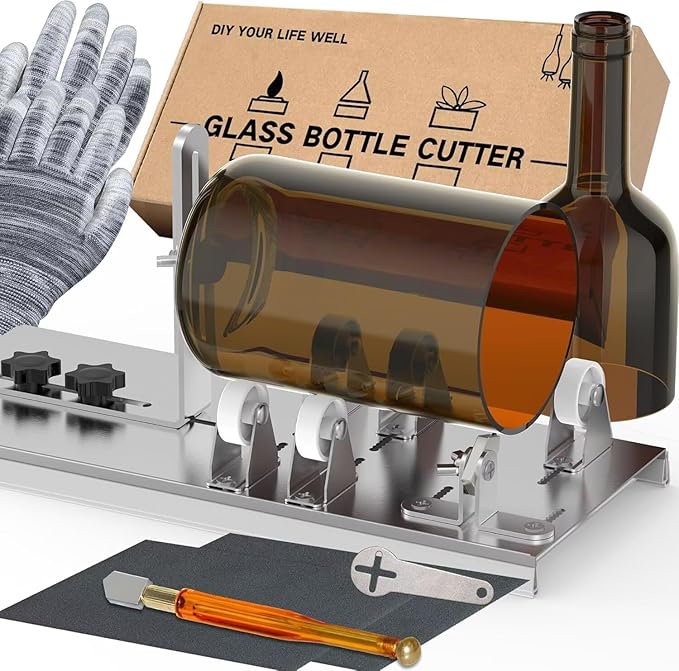 Glass Bottle Cutter & Bottle Cutter, Upgraded Glass Cutter for Bottles, Glass Cutting Kit for Wine, Beer, Liquor, Whiskey, Alcohol, Champagne, Bottle Cutter for Round Bottles