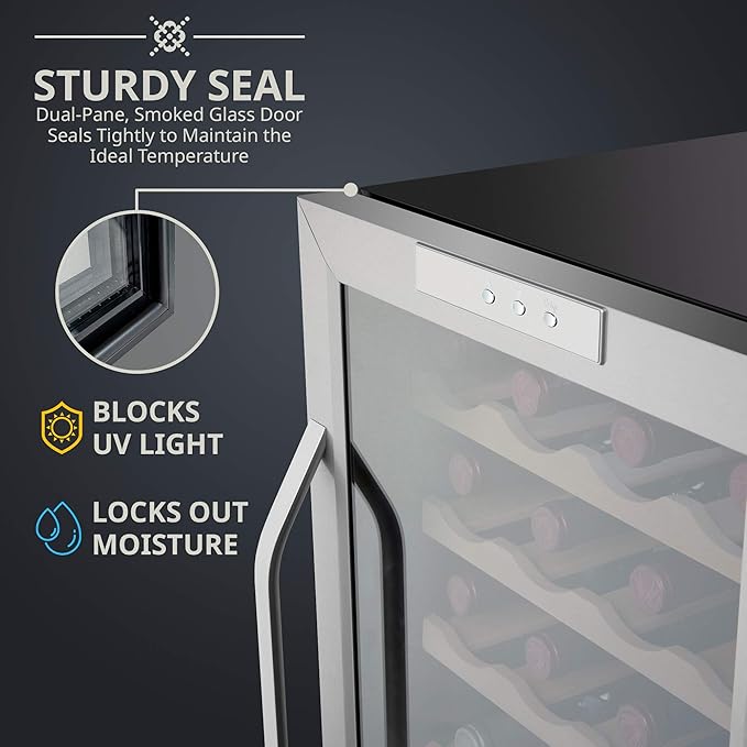 Ivation 28 Bottle Compressor Wine Cooler Refrigerator w/Lock | Large Freestanding Wine Cellar For Red, White, Champagne or Sparkling Wine | 41f-64f Digital Temperature Control Fridge Stainless Steel