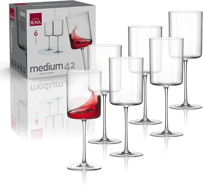 RONA Medium 42 Wine Glass | 14 oz. | Set of 6 | Medium Collection | White and Red Wine Glass Set | Crystalline Glass | Ideal for Home, Restaurant, Party, Wedding, Champagne | Made in Europe |