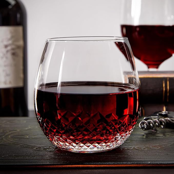 HomeWetBar Avignon Cut-Crystal Wine Glass – Elegant Stemless Wine Glass for Red and White Wines