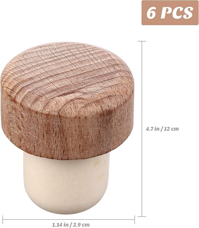 Wooden Wine Bottle Stopper 6Pcs T-shaped Stopper Cork Wine Stopper Bottle Stoppers Reusable Wine Bottle Stopper Wine Sealing Plug Bottle Cap for Wine Beer Bottles DIY Craft