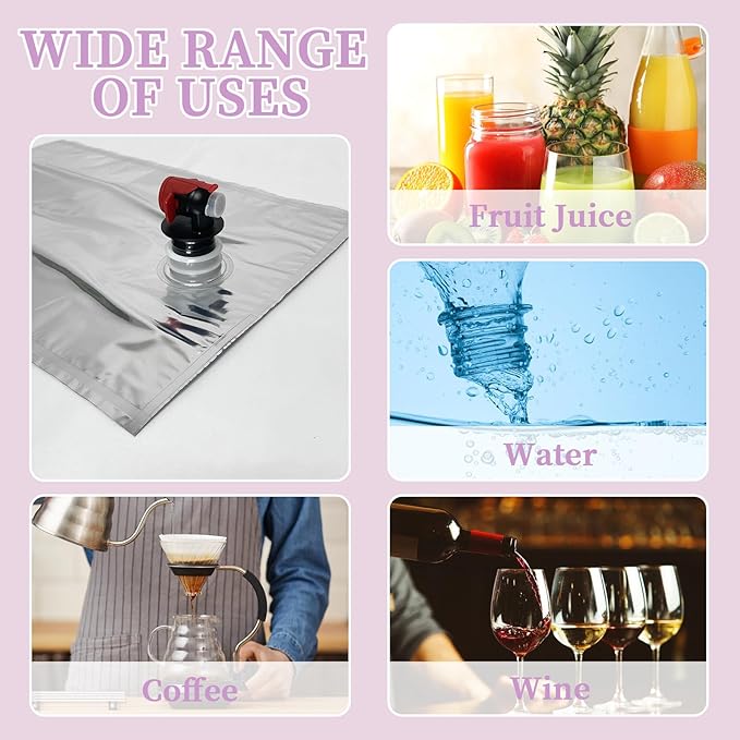 6Pcs 3L/101oz Refillable Wine Bag with Spout, Leakproof Reusable Wine Bladder Dispenser Wine Pouch Wine Purse, Alcohol Drink Pouches Plastic Flask for Liquor Juice Beverage