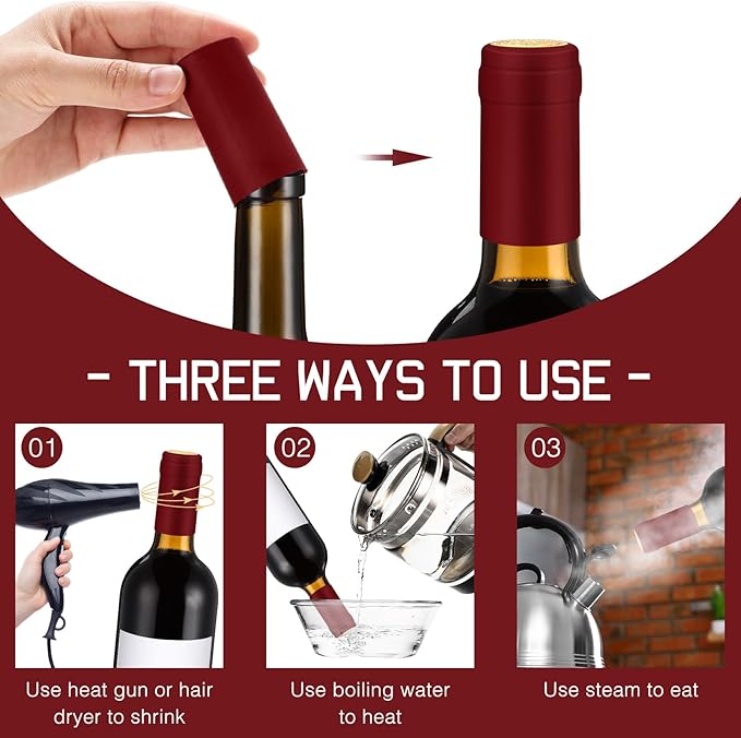 Maxdot 120 Count PVC Heat Shrink Capsules with Storage Box Wine Bottle Sealer for Cruise Shrink Wrap Bottle Corks Capsules for Professional Making Wine Cellars and Home (Red)