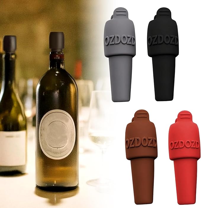 Silicone Wine Stopper for Wine Bottles, 2025 New Wine Stoppers for Wine Bottles, Seal Bottle Cover for Beer Champagne, Glass Bottle Sealer Covers Wine Stoppers for Home Use (4, All)