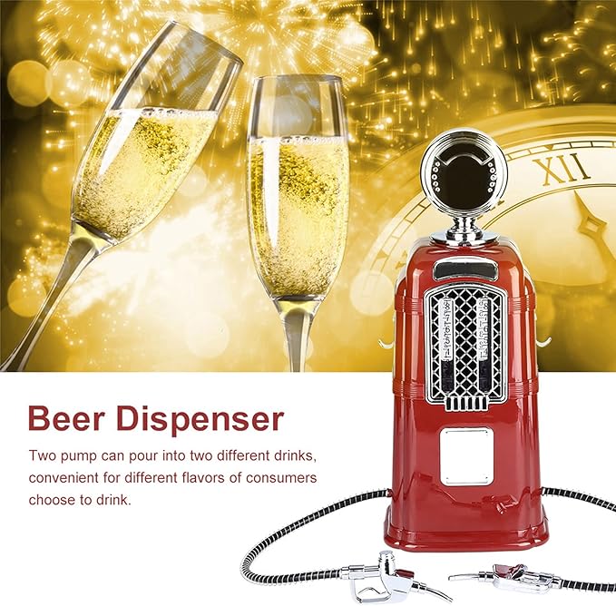 Beverage Pump Dispenser, 1000cc Double Guns Wine Beverage Pump Liquor Alcohol Beer Dispenser Beer Pump(black) (Red)