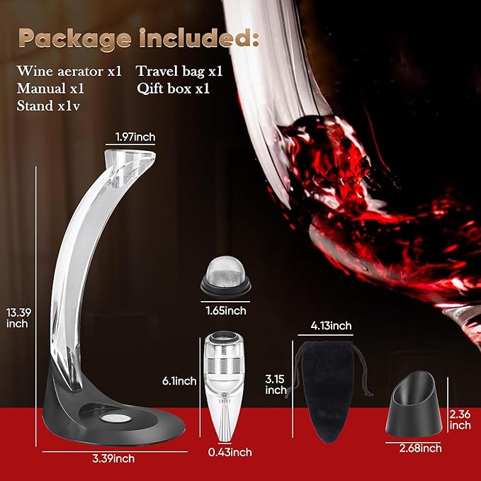 D&Slifei Deluxe Wine Aerator Pourer with Tower Stand and Filter, Unique Aeration Device, Quickly Enhances Wine Flavour with Smoother Finish, Ideal Gifts for Wine Lovers