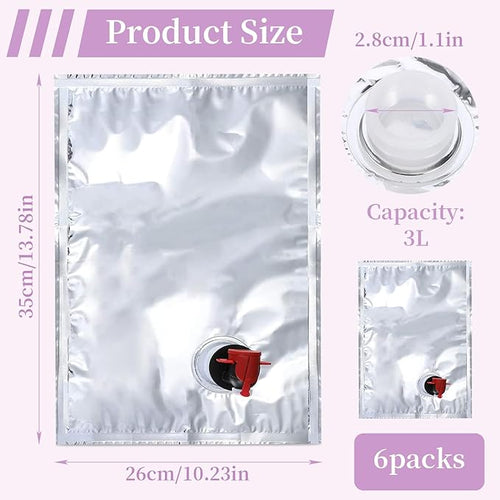6Pcs 3L/101oz Refillable Wine Bag with Spout, Leakproof Reusable Wine Bladder Dispenser Wine Pouch Wine Purse, Alcohol Drink Pouches Plastic Flask for Liquor Juice Beverage