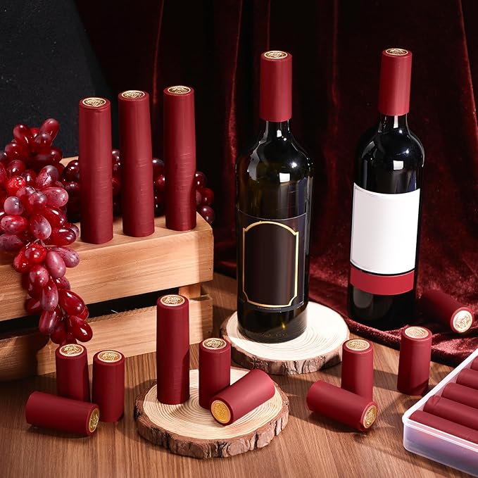 Maxdot 120 Count PVC Heat Shrink Capsules with Storage Box Wine Bottle Sealer for Cruise Shrink Wrap Bottle Corks Capsules for Professional Making Wine Cellars and Home (Red)