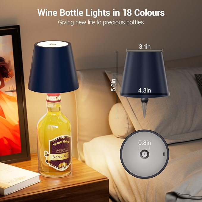 Wireless Bottle Lamp, Wireless Bottle Lamp Shade with 3 Color Temperature, Rechargeable Stepless Dimming LED Wine Bottle Lights for Any Bottle, Desk Lamp for Bedroom Restaurant Bar - Apricot