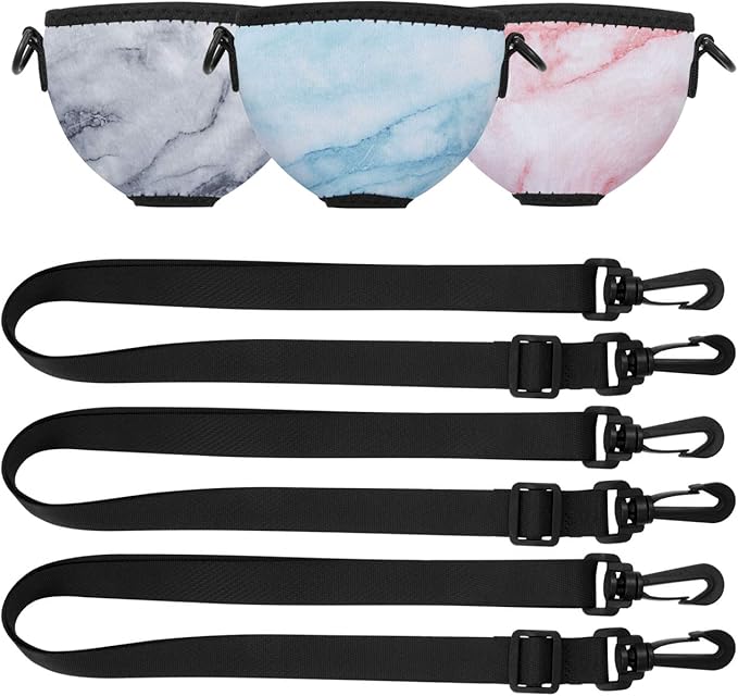 Beautyflier Wine Glass Insulator/Drink Holder/Neoprene Sleeve with Adjustable Neck Strap For Wine Walk (Marble Blue/Pink/Gray)