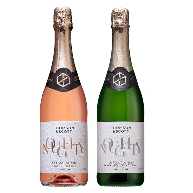 Thomson & Scott Noughty Sparkling Wine Celebration Bundle, 1 Rosé + 1 Chardonnay, Alcohol Free Sparkling Champagne, Non Alcoholic Wine, Light, Medium Sweetness, Organic, Halal, 0% ABV, 750ml Bottle, 2 Pack