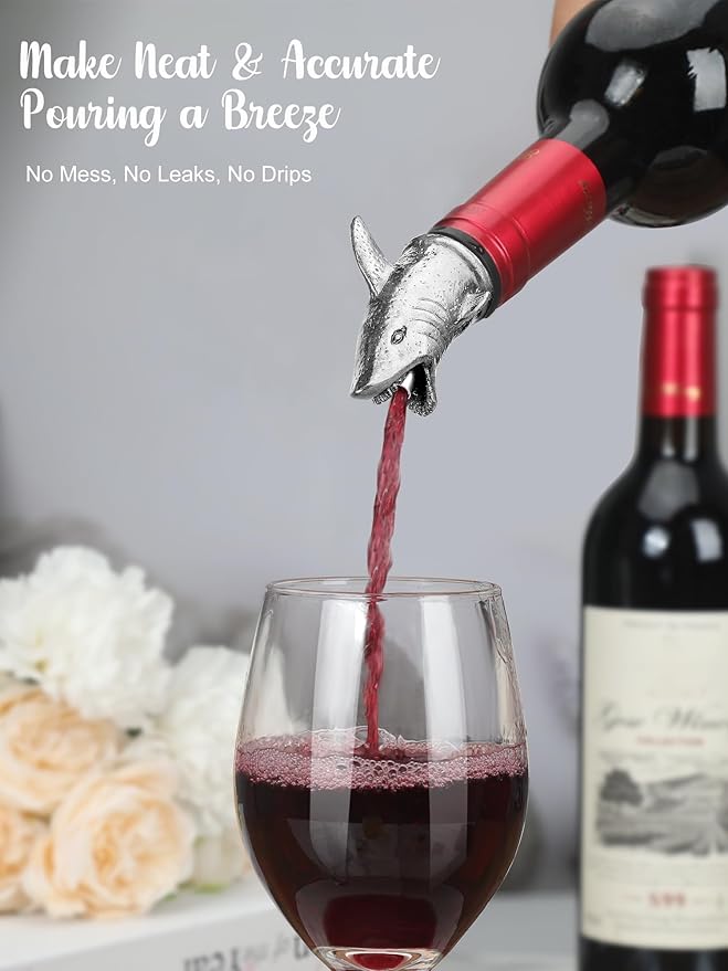 Animal Wine Pourer Spout, Drip Free Bottle Pourer & Stopper for Wine and Liquor Bottles, Funny Gift for Men, Dad, Hostess and Housewarming, Bar Cart Accessory for Holiday Party Decor, Multiple Animal