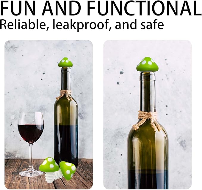 Light Green Mushroom Wine Stoppers Bottle Plug Wine Bottle Stoppers Accessories Kitchen Gadgets Kitchen Gift Set Creative Gifts Halloween Mushroom Decoration-2pcs Bottle Stoppers