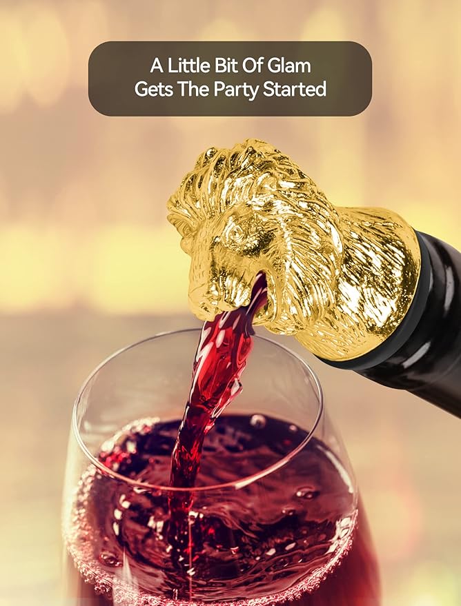 Lion Head Wine Aerator Pourer Spout, Olive Oil Liquor Bottle Decanter, Gold Plated Creative Gifts for Alcohol Spirits Whiskey