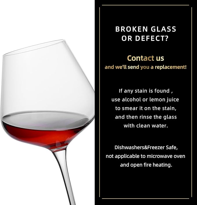 Red Wine Glasses, Set of 2 Crystal Wine Glasses, 23 OZ Burgundy Wine Glasses, Housewarming/Wedding Gifts