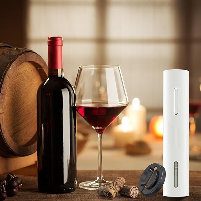 COKUNST Electric Wine Opener, Cordless Automatic Corkscrew with Foil Cutter, Battery Operated Wine Bottle Opener for Home, Gift, Party, White